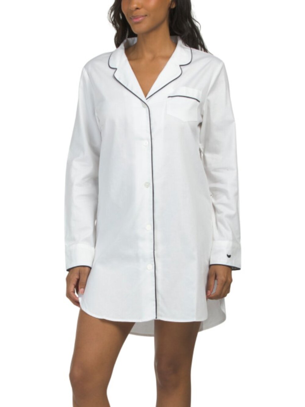 PETITE PLUME Cotton Twill Nightshirt With Contrast Piping
